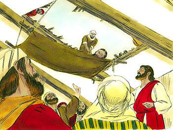 they lowered the sick man down where Jesus was