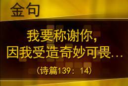 我要称谢你，因我受造奇妙可畏……（诗篇139: 14）