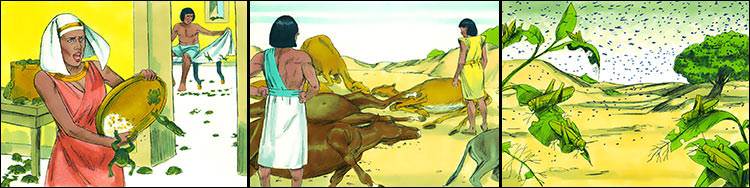 God gave Moses power to bring nine great plagues, or judgments, on the land of Egypt.